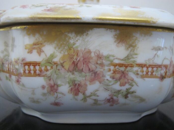 haviland limoges pink and yellow flower gold trim vegetable bowl tureen with lid 5787