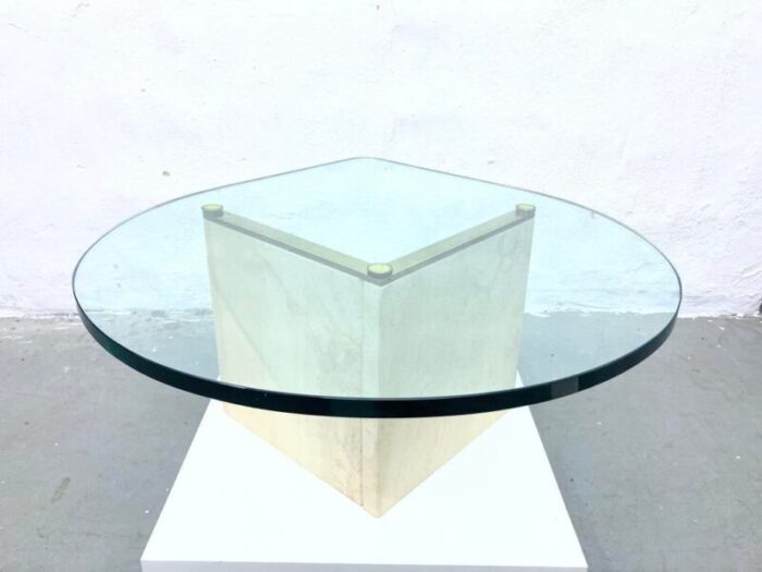 hollywood regency travertine glass side table with teardrop top 1980s 4049