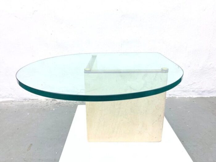 hollywood regency travertine glass side table with teardrop top 1980s 5318