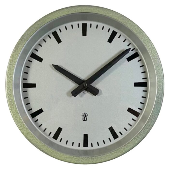 industrial green east german wall clock from gw 1960s 1