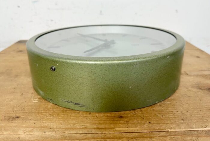 industrial green east german wall clock from gw 1960s 14