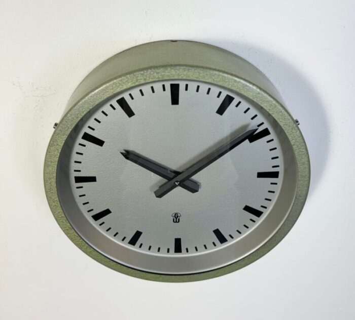 industrial green east german wall clock from gw 1960s 4