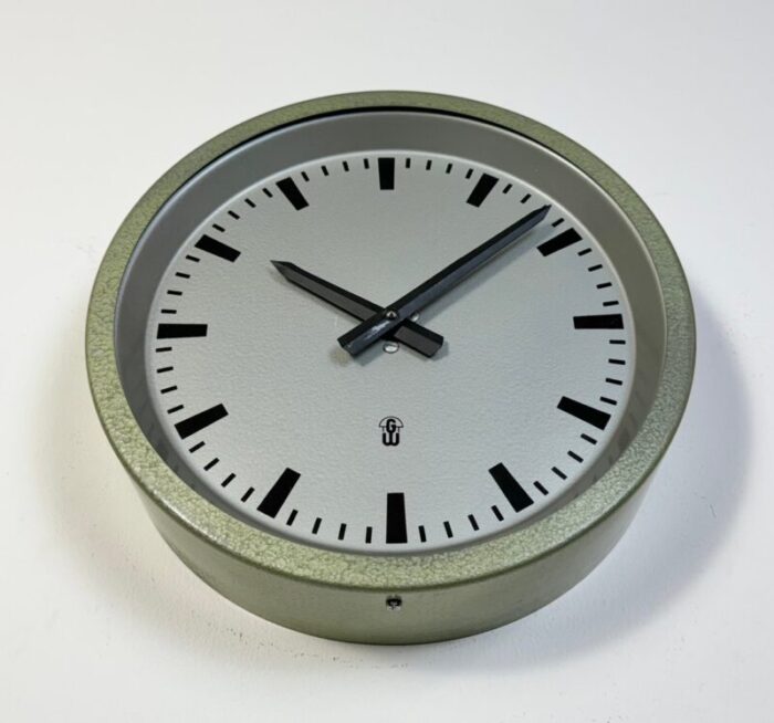 industrial green east german wall clock from gw 1960s 6