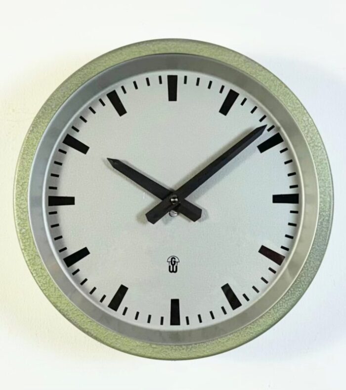 industrial green east german wall clock from gw 1960s 7