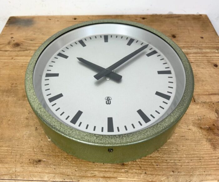 industrial green east german wall clock from gw 1960s 9