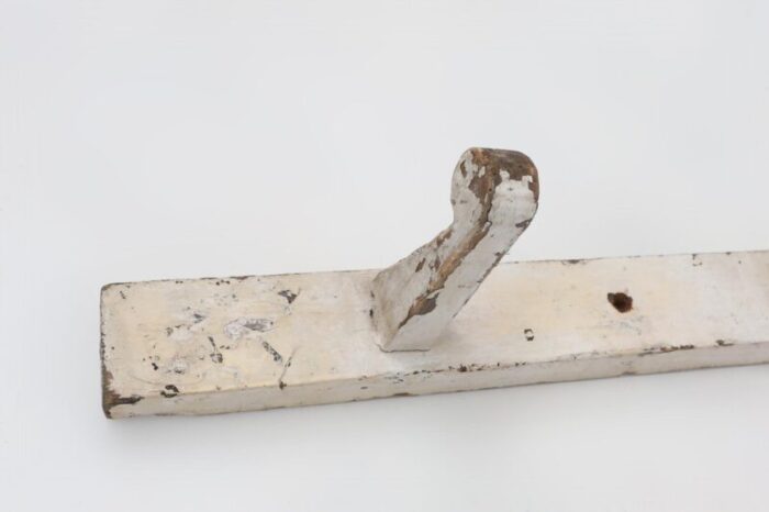 industrial white wall mounted coat rack in wood belgium 1920s 1494