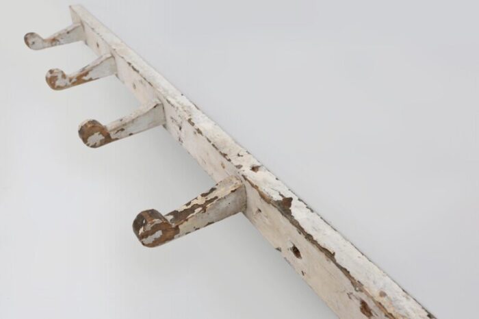 industrial white wall mounted coat rack in wood belgium 1920s 6298