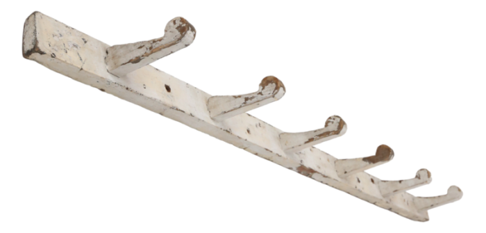 industrial white wall mounted coat rack in wood belgium 1920s 7537