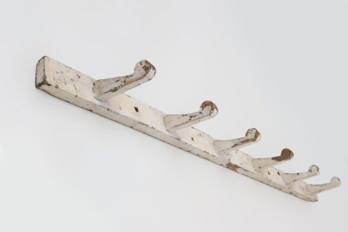 industrial white wall mounted coat rack in wood belgium 1920s 8017