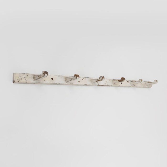 industrial white wall mounted coat rack in wood belgium 1920s 8158