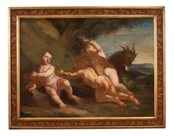 italian artist bacchanal of cherubs 1660 oil on canvas framed 0697