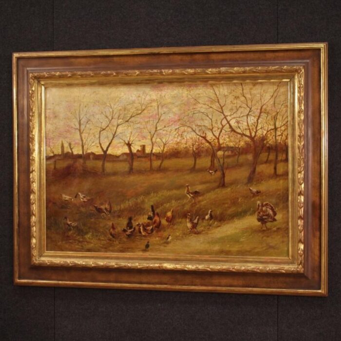 italian artist bucolic landscape 20th century oil on canvas framed 2379