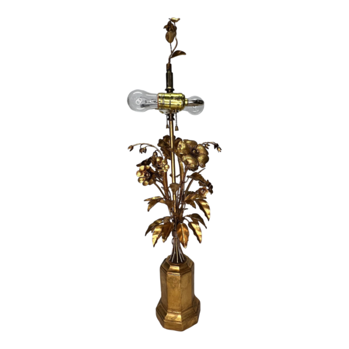 italian gilt tole table lamp bouquet of flowers on a gilt terracotta urn base 8635