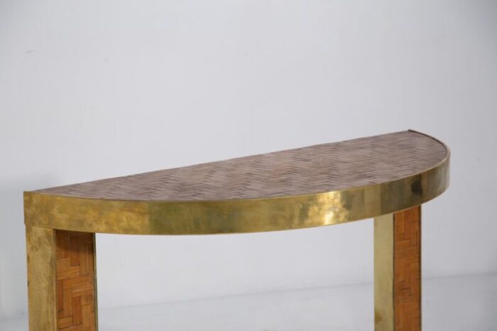 italian rattan and brass console table 1970s 0854