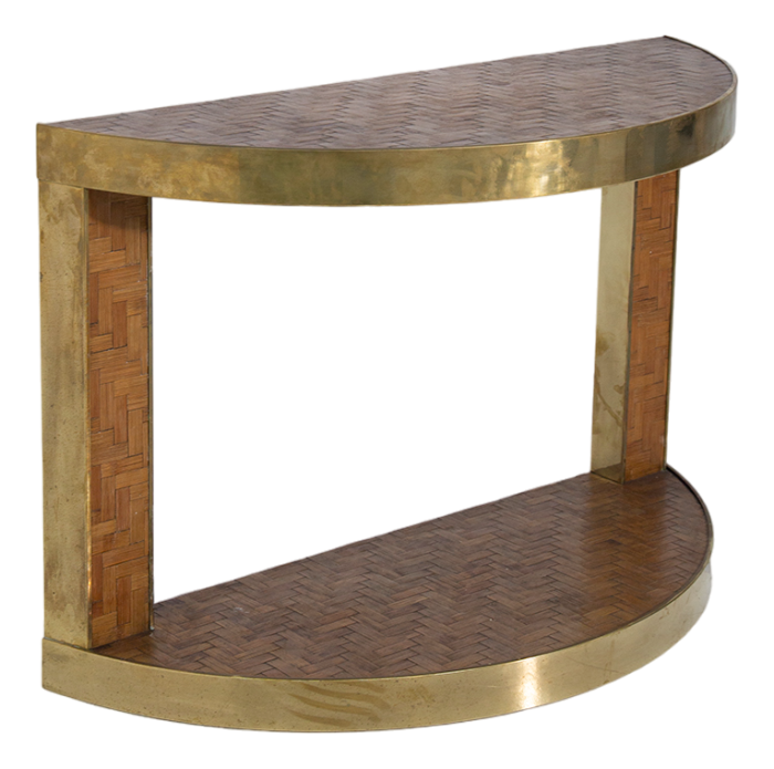 italian rattan and brass console table 1970s 1884