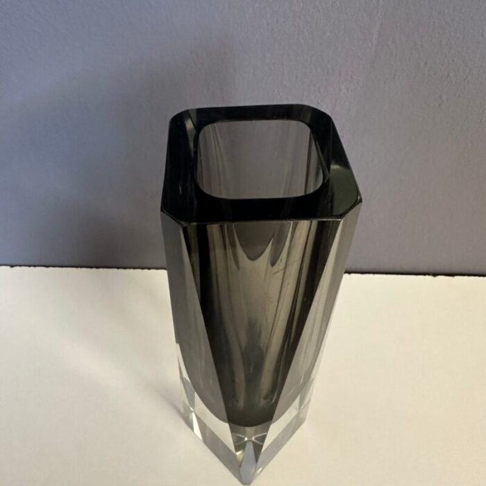 italian sommerso vase in smoky gray murano glass 1960s 1