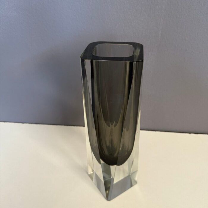 italian sommerso vase in smoky gray murano glass 1960s 2