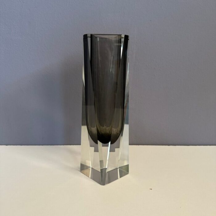 italian sommerso vase in smoky gray murano glass 1960s 3