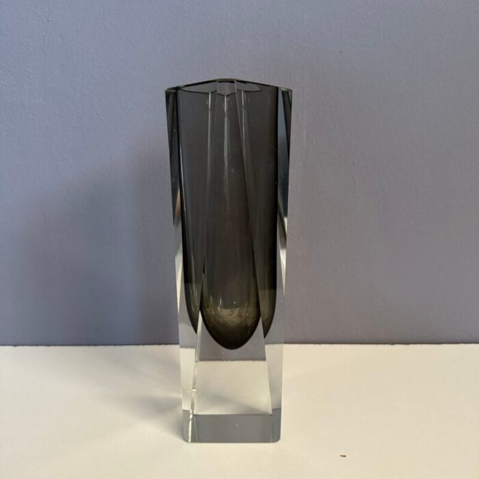 italian sommerso vase in smoky gray murano glass 1960s 4