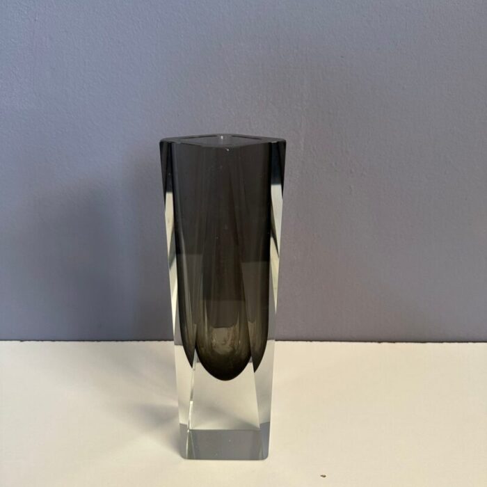 italian sommerso vase in smoky gray murano glass 1960s 5