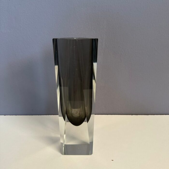 italian sommerso vase in smoky gray murano glass 1960s 6