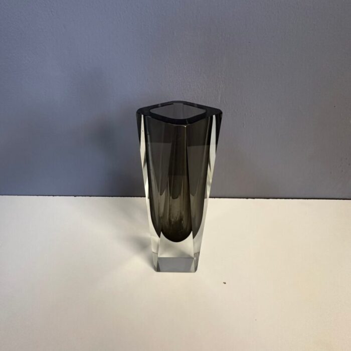 italian sommerso vase in smoky gray murano glass 1960s 7