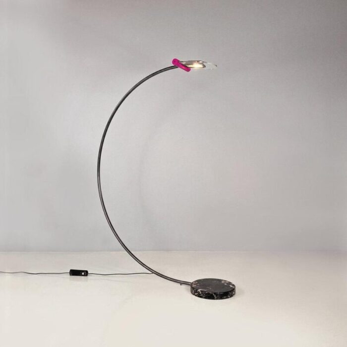 italian space age metal acrylic glass and marble black violet arc floor lamp 1980s 0071