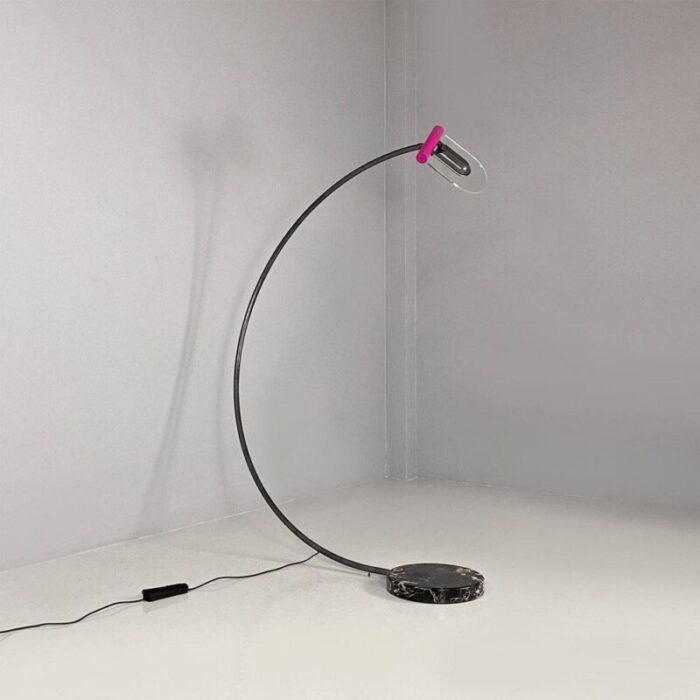 italian space age metal acrylic glass and marble black violet arc floor lamp 1980s 0795