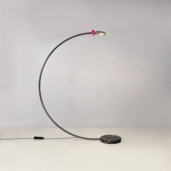 italian space age metal acrylic glass and marble black violet arc floor lamp 1980s 2729