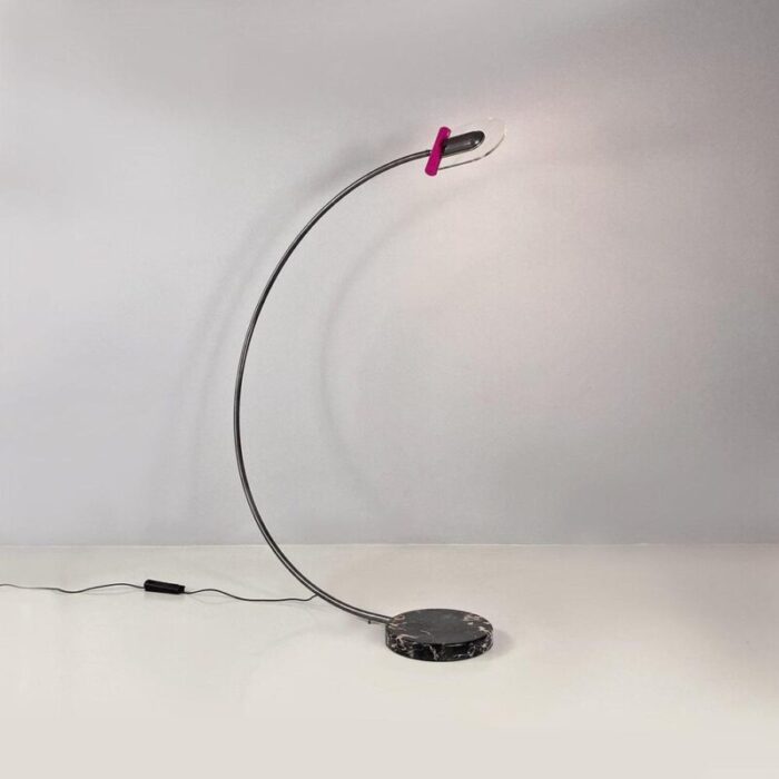 italian space age metal acrylic glass and marble black violet arc floor lamp 1980s 3395