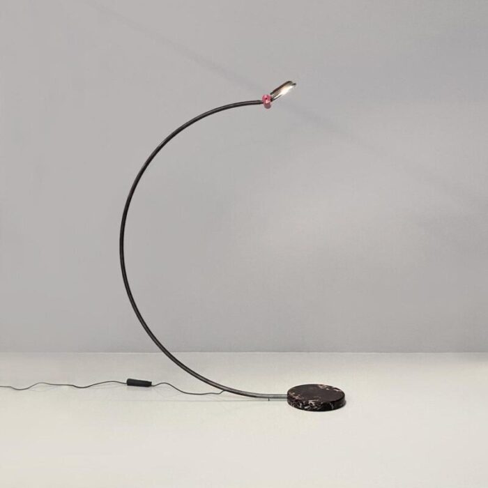 italian space age metal acrylic glass and marble black violet arc floor lamp 1980s 3531