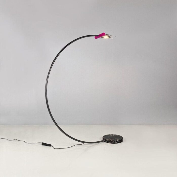 italian space age metal acrylic glass and marble black violet arc floor lamp 1980s 7506