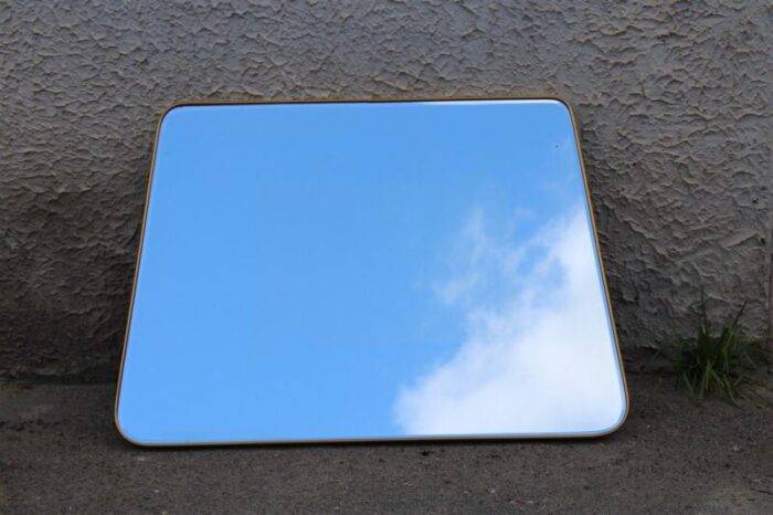 italian trapezoidal mirror in brass 1950 1