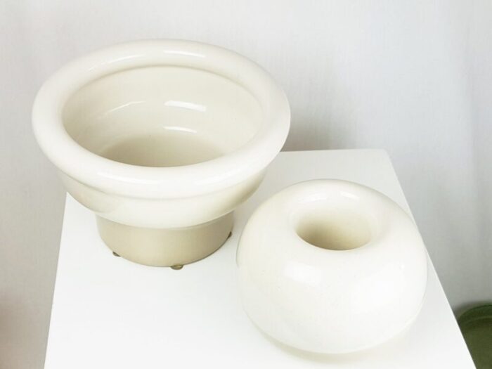 italian white beige glazed ceramic cache pot vase by bucci 1980s set of 2 3