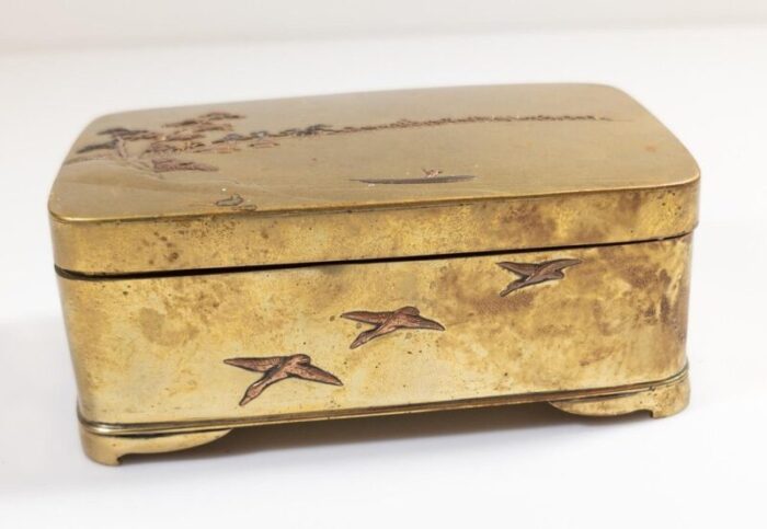 japanese meiji mixed metal box with birds and landscape 5