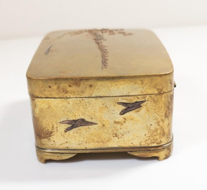 japanese meiji mixed metal box with birds and landscape 6