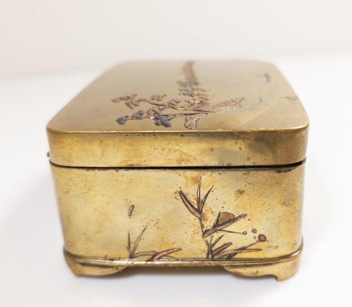 japanese meiji mixed metal box with birds and landscape 8