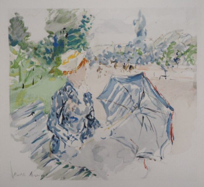 jeune femme au bois de boulogne lithograph reprint by berthe morisot 1946 4