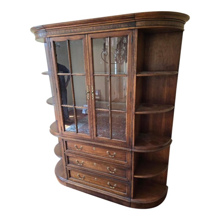 lane mid century modern walnut lighted china cabinet bookcase 7099