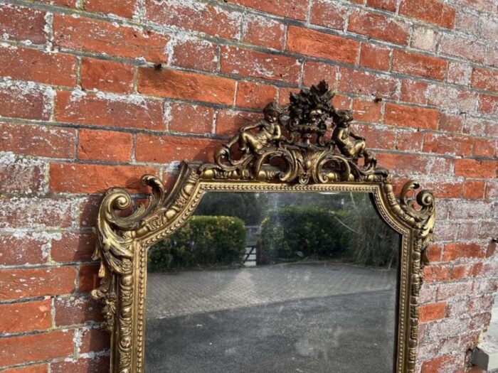 large antique french gilt shaped top mirror 6