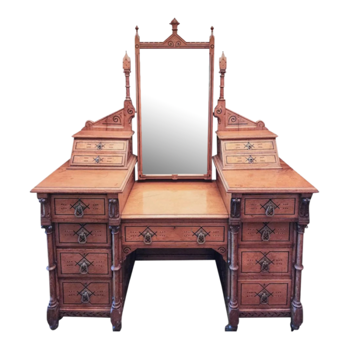 large antique oak english vanity with mirror 2152