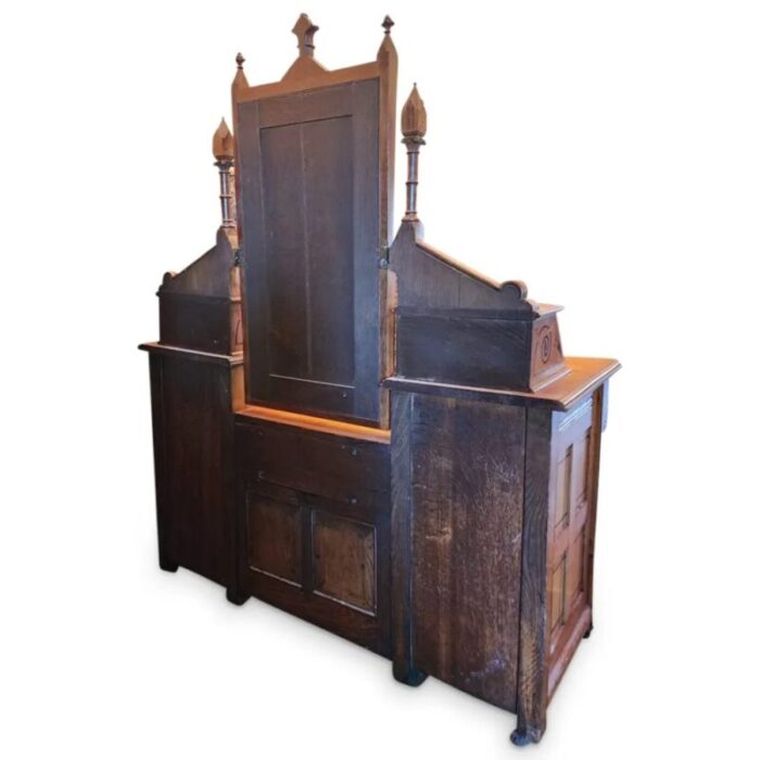 large antique oak english vanity with mirror 6337