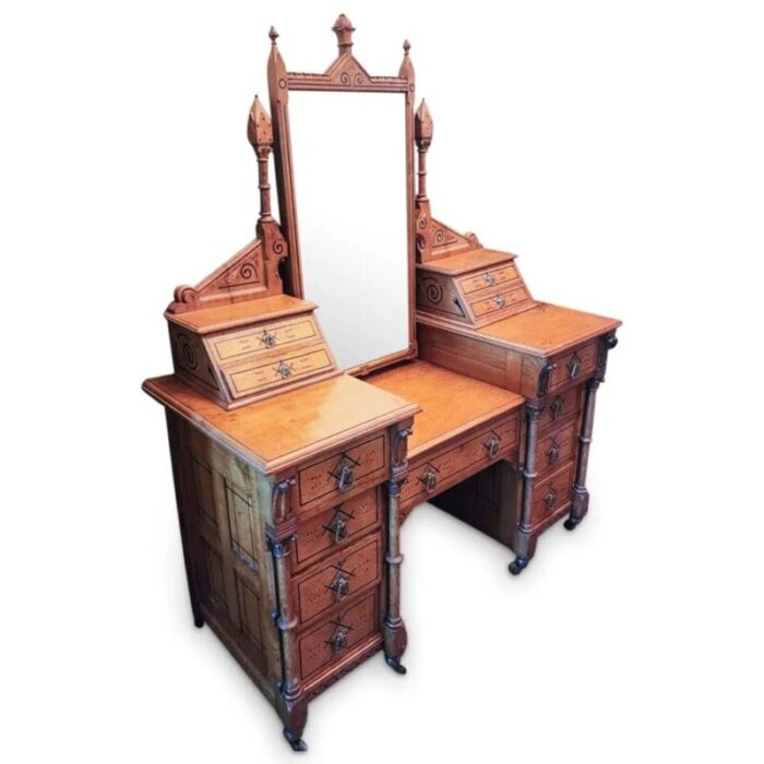 large antique oak english vanity with mirror 7789