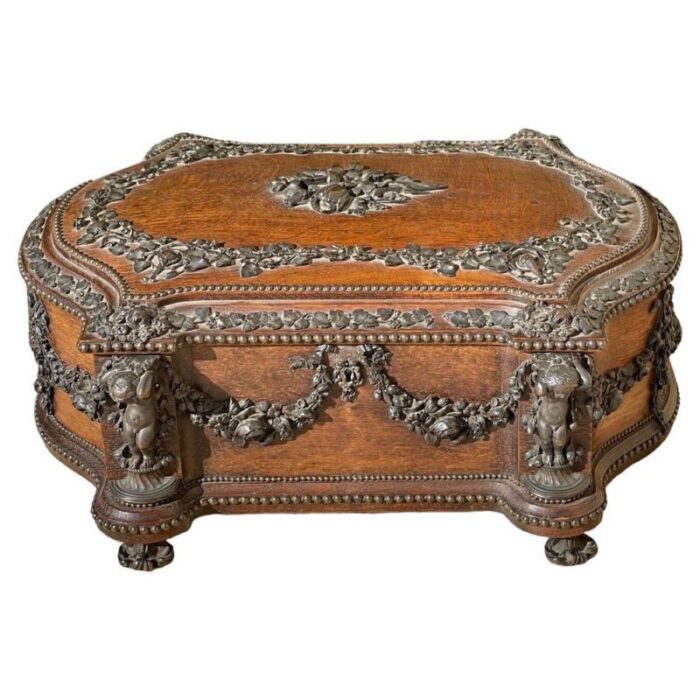 large carved wooden box with bronze garlands from maison tahan 1