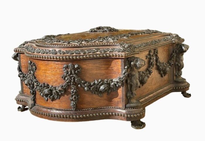 large carved wooden box with bronze garlands from maison tahan 5