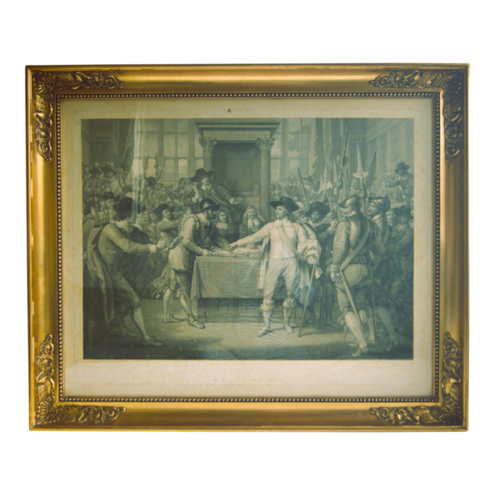 large early 19th century engraving in gold frame cromwell dissolving the parliament by john hall after benjamin west 0085