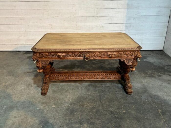 large flemish oak dolphin centre table 1870s 5459