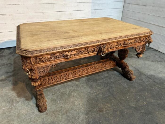 large flemish oak dolphin centre table 1870s 5467