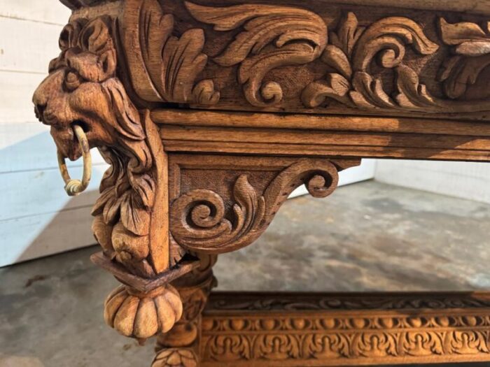 large flemish oak dolphin centre table 1870s 8039