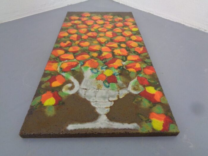 large german studio ceramic flower wall plaque germany 1960s 13